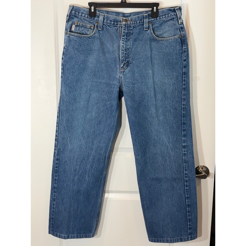 Carhartt Mens Relaxed Fit Straight Leg Blue Denim Jeans Workwear Size 40x32